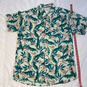 Reverse  Threads Men's Teal Tropical Print Short Sleeve Shirt